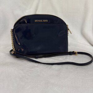 Michael Kors Medium Emmy Crossbody Midnight Blue Patent Finish Gold Hardware
